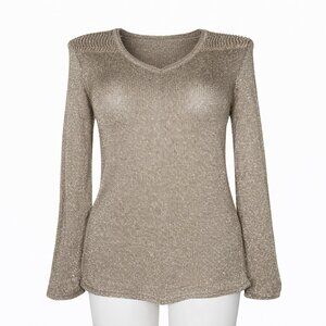 DEMOCRACY Gold Metallic Long Sleeve Sweater Size S